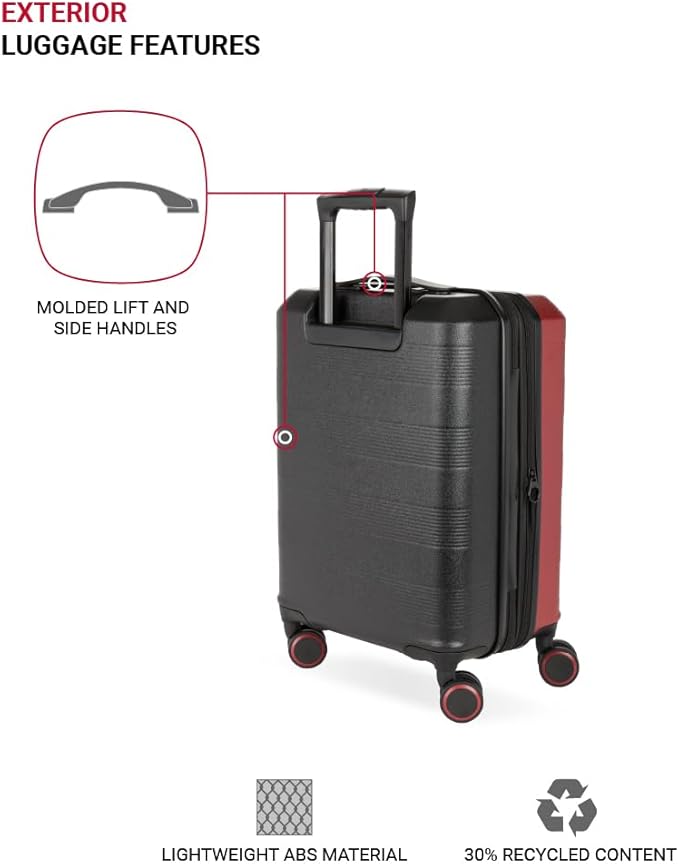SwissGear Duet Hardside Expandable Luggage with Spinner Wheels, Red/Black, 3-Piece Set (19/24/28)