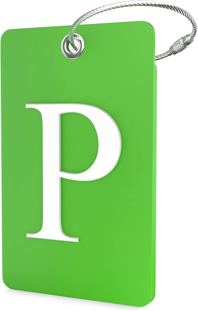 Shacke Luggage Tag Initial – Fully Bendable Tag w/Stainless Steel Loop (Letter P)
