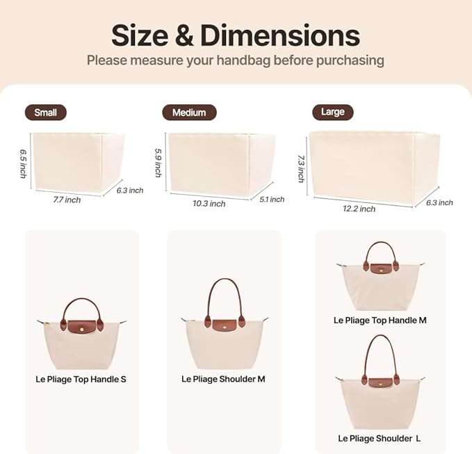 Waterproof Premium Nylon Purse Organizer Insert for Longchamp Le Pliage Tote Bag (Black, Medium)