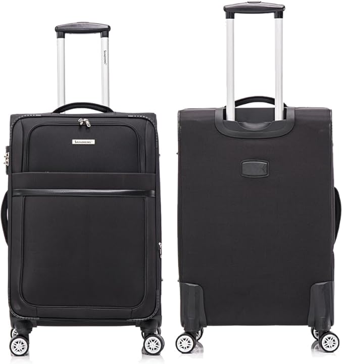 Lispin Luggage Set Softshell Expandable 4 Piece Suitcase with Wheels Softside Lightweight Travel Carry on Luggage (Black + Fabric + 3-piece)
