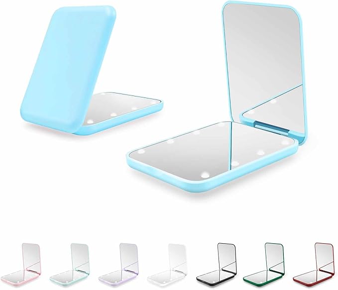 Kakuje Compact Mirror, 1X/3X Magnification LED Pocket Mirror with Nternal BIattery, Mini Mirror for Purse, Pocket,Travel and Present (Blue)