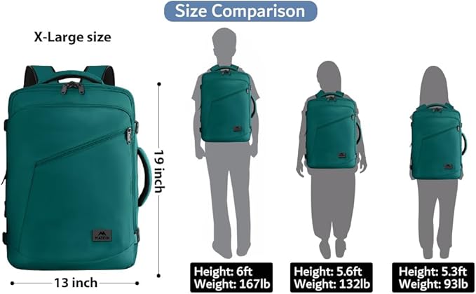 MATEIN Travel Backpack for Men Women, Carry on Backpack for Airplanes, Simple Daypack with Trolley Sleeve, Gifts for International Travelers, 35L, Peacock Blue