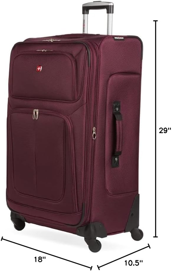 SWISSGEAR Sion Softside Expandable Spinner Luggage Durable Lightweight Travel Suitcase, Merlot, Checked-Large 29-Inch