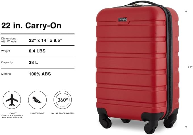 Wrangler 22" Hardside Spinner Carry-On Luggage, Salsa Red