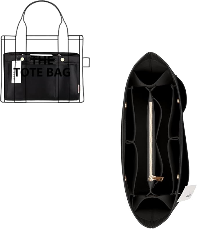 ZTUJO Purse Organizer Insert For Handbags, Silky Bag Organizer With 2 Zippers For Speedy Neverful Tote and More (Black, XX-Large)