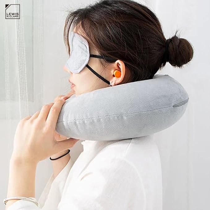 Lewis N Clark Compact Portable Adjustable and Inflatable Cervical Neck Pillow for Travel, Gray
