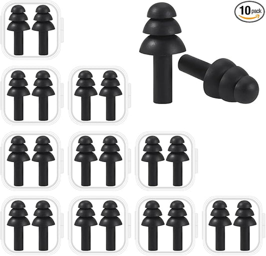 10 Pairs Noise Cancelling Ear Plugs, Premium Soft Silicone, Reusable, Waterproof, Hypoallergenic, Earplugs for Swimming, Airplanes, Concerts, Shooting, Travelling, Sleeping & Snoring (Black)