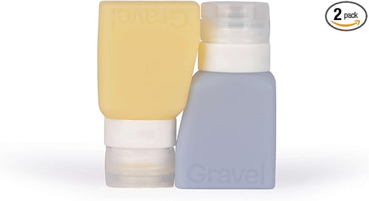 Gravel Silicone Travel Bottles for Toiletries 3oz (2-Pack) – Leakproof, BPA-Free, TSA Approved Travel Bottles with Label System for Shampoo, Conditioner, and Liquid Toiletries (Honey & Glacier)