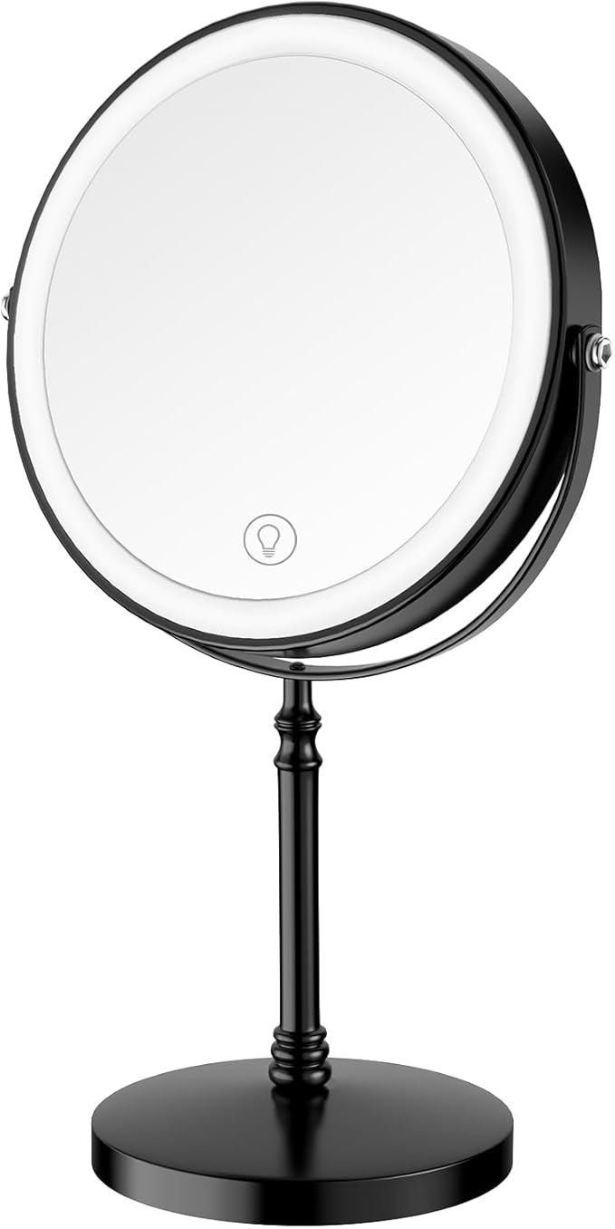 DEIOVWXS Makeup Mirror, 3000mAh Rechargeable Double-Sided Magnifying Vanity Mirror with 3 Colors, 1X/10X, 360° Rotation, Adjustable Brightness, Gifts for Mom, Women,Wife, Girls, Dorm Room Essential