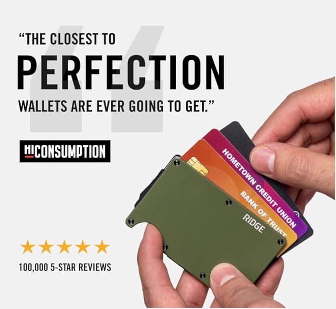 Ridge Wallet for Men - Slim Minimalist Compact Wallet and Card Holder, RFID Protected Front Pocket Wallets for Men with Integrated Cash Strap