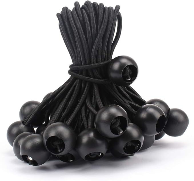 AOPRIE 30 Pack Bungee Balls 9Inches Black Ball Bungee Heavy Duty Heavyweight Tarp Bungee Cords, Weather Resistant Tie Down Strap 4mm Thickness - for Camping, Tents, Cargo, Holding Wire and Hoses
