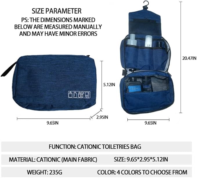Travel toilet bag is used to store toiletries, Suitable for short-term travel use hanging toilet bag (Navy blue)