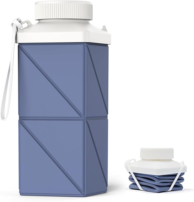 Collapsible Water Bottles 17.4oz(516ML), 2nd Generation Leakproof BPA-Free Travel Water Bottle,Lightweight Reusable Water bottle, Portable for Travel Cycling Camping Sports, DarkBlue,1 Pack
