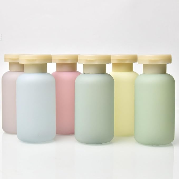 3.4oz Travel Shampoo Bottle with Flip Cap, Leak Proof Plastic Squeeze Bottles, Reusable Empty Travel Shampoo and Conditioner Bottles for Creams, Lotion, Foundation, Conditioner (Garden Series, 4Pcs)