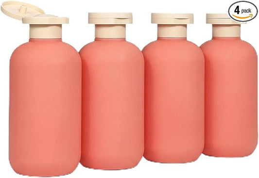 DEMORA 6.6oz Travel Bottles for Toiletries, Larger Plastic Travel Squeeze Bottles Leak Proof Refillable Toiletry Containers with Flip Caps and Labels for Shampoo Conditioner Lotion (Qrange, 4 Pcs)