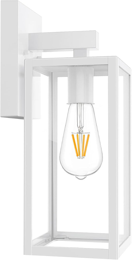 MAXvolador Outdoor Wall Light Fixture, Exterior Waterproof Wall Lantern | Porch Wall Sconce White, Anti-Rust, E26 Socket, Clear Glass, Outside Wall Mount Light, Front Door Lighting for Patio Garage