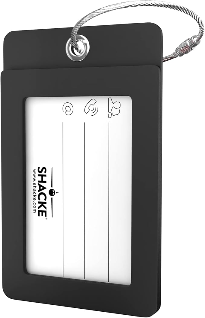 Shacke Luggage Tag Initial - Fully Bendable Tag w/Stainless Steel Loop - Black (Letter W)