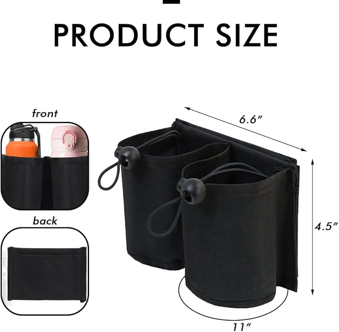 Luggage Cup Holder Hands Free Adjustable Drink Carrier for Suitcase Handles Travel Accessory for Coffee & Bottles (Black)