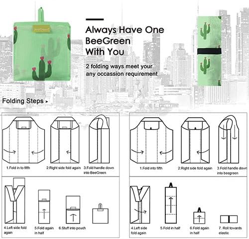 BeeGreen Geometry Reusable Grocery Bags Bulk 6 Packs X-Large, Reusable Shopping Bags Foldable for Groceries, Vegetables, Fruits Watertight Bulk Tote Bags (Cactus Rainbow Polka Dot Red Rose