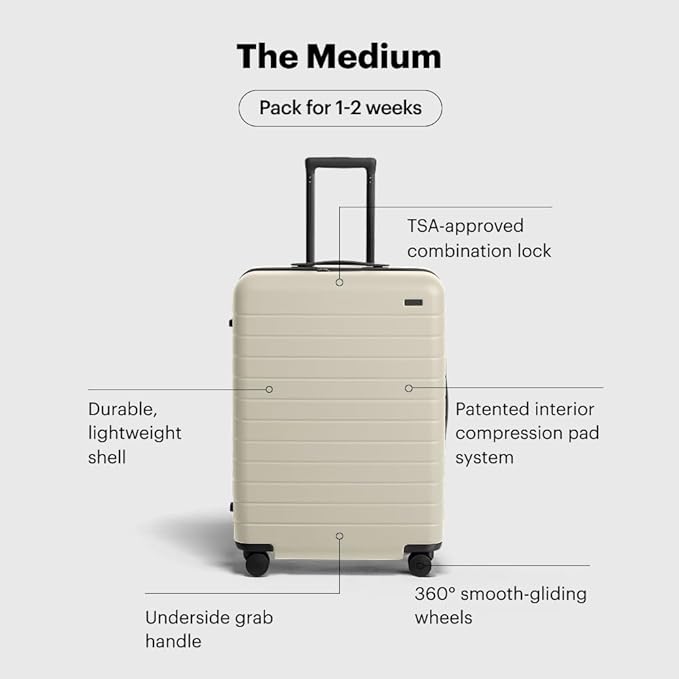 Away Medium Checked Luggage, Lightweight Hard Shell Suitcase with Spinner Wheels, Durable Rolling Luggage, TSA Lock, 26 Inch, Salt White Matte