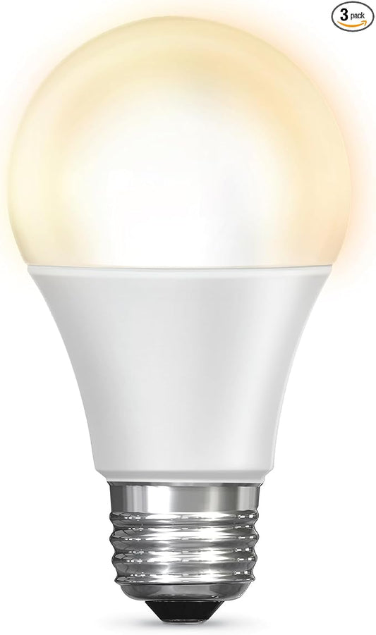 Feit Electric OM60/927CA/AG/3 60 Watt Equivalent WiFi Dimmable, No Hub Required, Alexa or Google Assistant, A19 LED Smart Light Bulb, 4.2" H x 2.4" D, 2700K Soft White, 3 Count