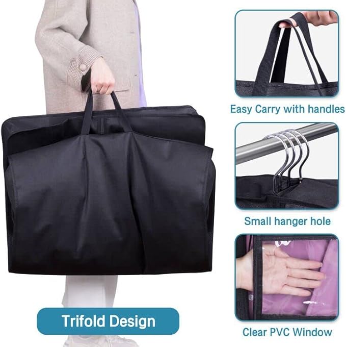 KIMBORA 60" Dress Garment Bags for Hanging Clothes Travel, Gusseted Garment Bags for Closet Storage with Handles for Long Gowns, Coats（3 Packs）