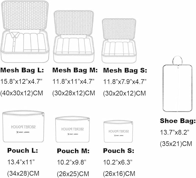 Packing Organizers Packing Cubes for Suicase 7 Set Travel Luggage Organizer Bags for Suitcases (Wine Red)