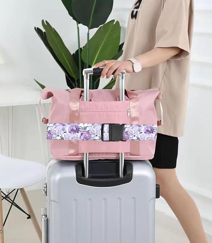 Luggage Straps for Suitcases Travel Belt Accessories, Cute Suitcase Strap, Adjustable Luggage Belt Strap, Heavy Duty with Quick-Release Buckle Luggage Strap Cute Purple Flowers
