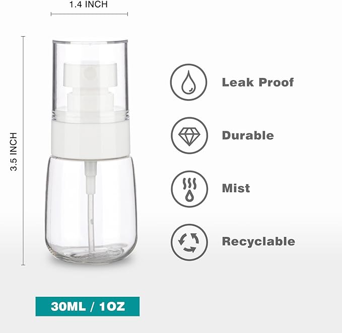 3pack Small Spray Bottle, 1oz Mini Spray Bottles, Clear Empty Travel Spray Bottle, Fine Mist Plastic Spray Bottles