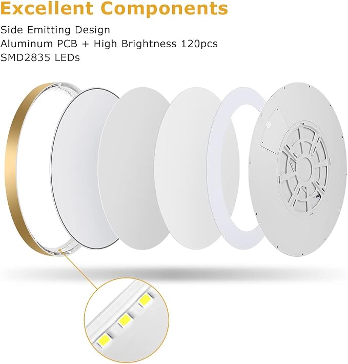 15.7Inch LED Flush Mount Ceiling Light Fixture , 32W(320W Equivalent), 3800LM, 3000K Warm White, IP40, Flat Modern LED Ceiling Lights for Bedrooms, Living Rooms, Bathrooms, Stairwells, etc.(Gold)