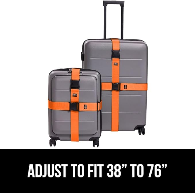 GORILLA GRIP Heavy Duty 8 Pack Adjustable Luggage Straps for Suitcases, Easy to Identify Travel Belt Connector Holds Suitcase Together, Extends Life of Bag, Strap Connects Two Bags, Accessories Orange