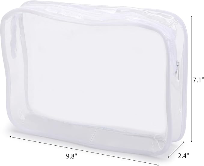 Tbestmax 10 Pack Clear Cosmetic Bags Makeup Bags Portable Waterproof TSA Approved Travel Toiletry Bags Large Organizer White, 9.8" x 7.1" x 2.4"