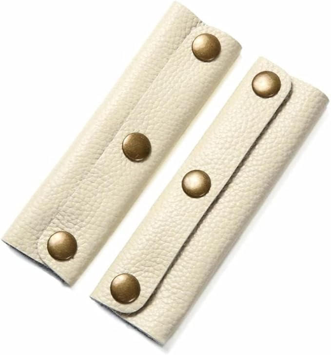 IUAQDP 2 Pieces Handbag Handle Leather Wrap Cover, Luggage Bag Grip Protector Saddle with Brass Clasp, Soft Purse Strap Pad Identifier for Shopping Bag Travel Bag Suitcase Tote Bag Wallet, Beige