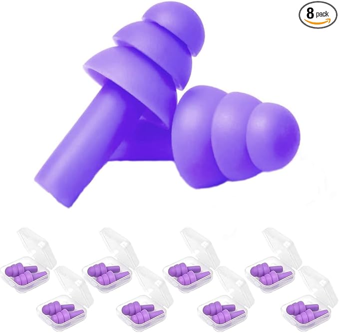 Earplugs for Sleeping Noise Cancelling, Reusable Ear Plugs– Super Soft, Silicone Ear Plug, for Sleeping 8 Pairs, Swimming, Snoring, Concerts, Work, Noisy Places (8 Colors)