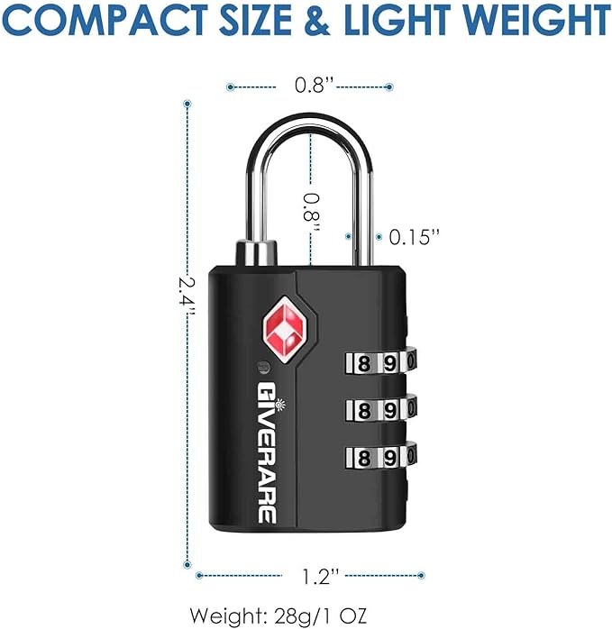 2 Pack TSA Approved Travel Luggage Locks, Suitcase Combination Lock, Keyless 3-Digit Zipper Padlocks, TSA Accepted Compatible Padlock for Gym Locker, Golf Bag Case, Backpack-Black