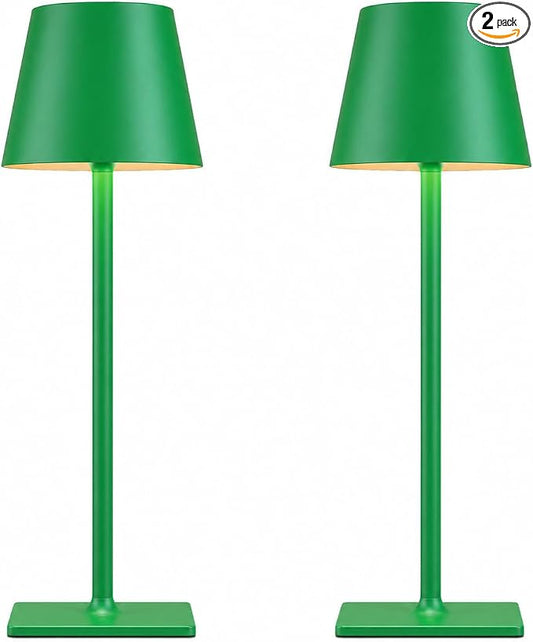 Yogaret Green Cordless Table Lamps, 6000mAh Rechargeable Battery, 2 Pack | Portable table lights set of 2 wireless battery operated lamps for indoor tables, patio, restaurant, dinner and kitchen use
