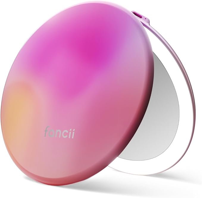 Fancii Taylor LED Lighted Travel Makeup Mirror, Rechargeable, 10x /1x Magnifying, Tru-Glow Lighting System, XL Large 5” Wide | Compact Mirror for Purses (Berry Lemonade)