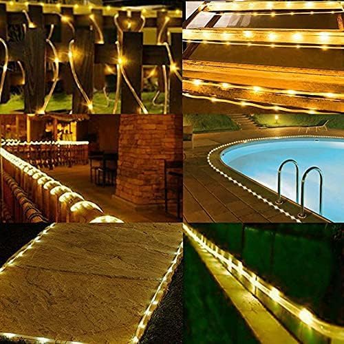 Solar Rope Lights Outdoor Waterproof, 66 Feet 200 LED 8 Modes Fairy Lights String Light, Warm White Tube Light with Solar Panel for Outside Garden Yard Patio Party Decoration