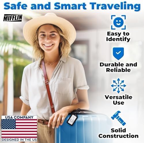 Mifflin-USA - Luggage Tags - Black, 3 PK - Bag Tag for Baggage - Suitcase Accessory Bulk