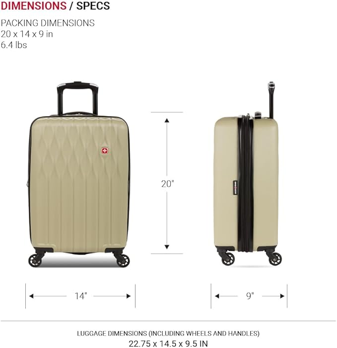 SwissGear 8018 Expandable Luggage, Hard Shell Carry-On Luggage with Spinner Wheels