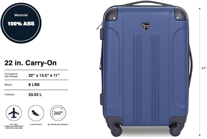 Travelers Club Chicago Hardside Expandable Spinner Luggage, Navy Blue, 22" Carry-On