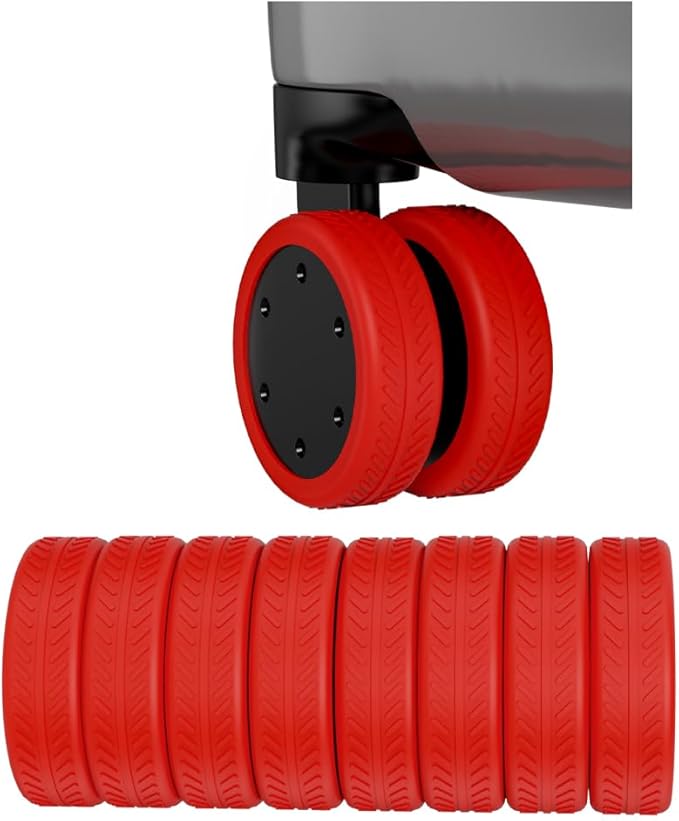 TUCANA Silicone Luggage Wheel Covers for Suitcases or Office Chair Caster, Elastic, Mute and Shockproof (Red)