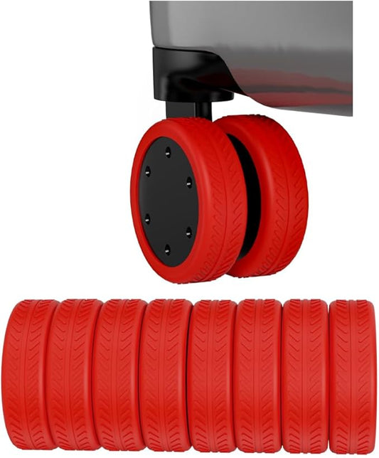 TUCANA Silicone Luggage Wheel Covers for Suitcases or Office Chair Caster, Elastic, Mute and Shockproof (Red)