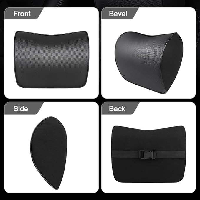 2 Pack Car Leather Neck Pillow, Neck Rest Cushion， Memory Foam and Breathable Removable Cover, Stress-reducing, Anti-Fatigue (Black 2 Pack)