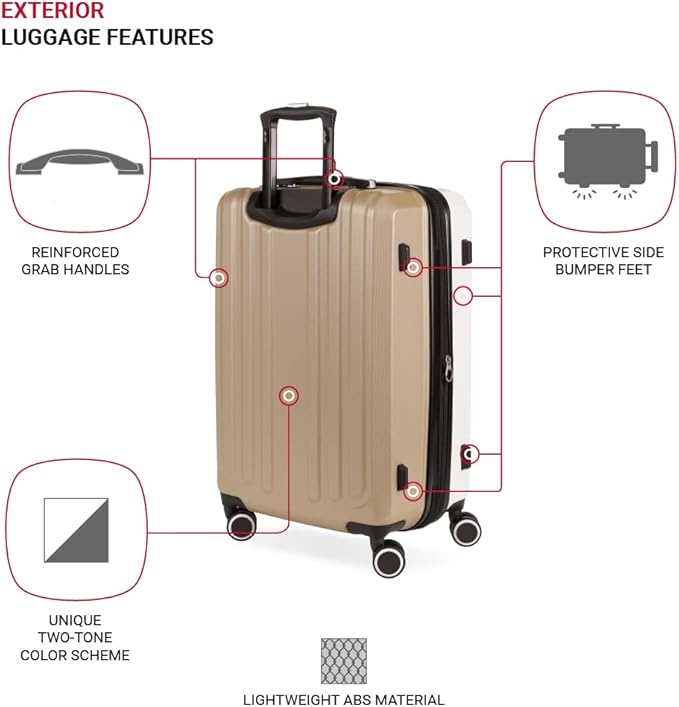 SwissGear Duet Expandable Luggage, Hard Shell Medium Luggage with Spinner Wheels