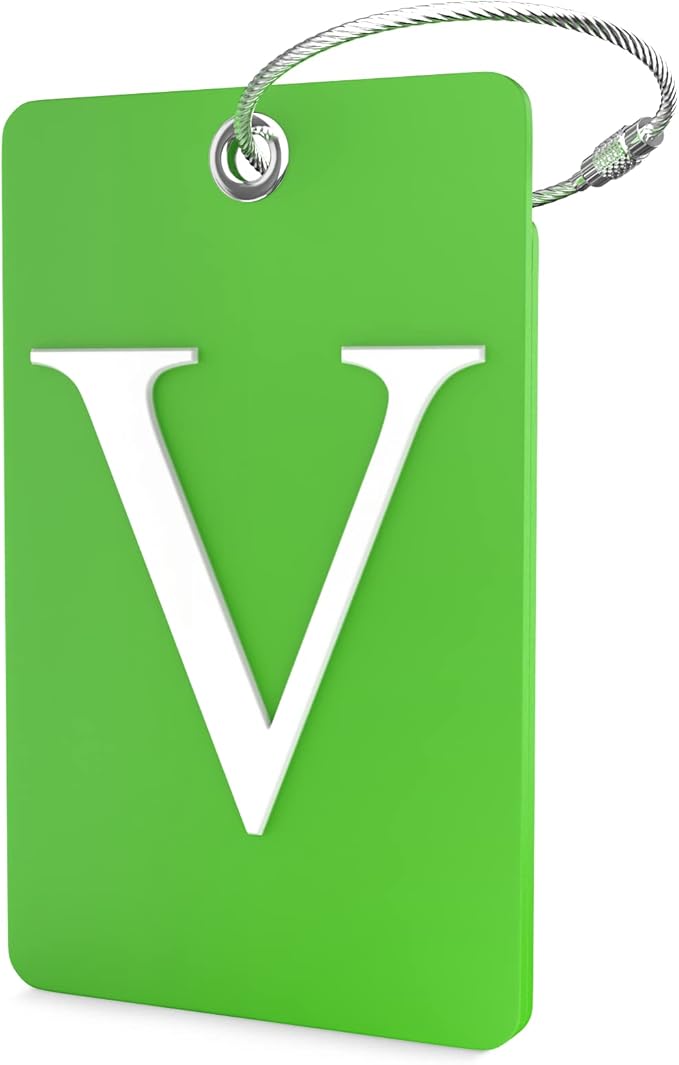 Shacke Luggage Tag Initial – Fully Bendable Tag w/Stainless Steel Loop (Letter V)