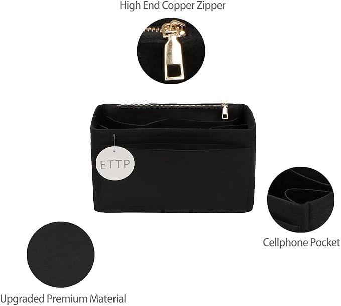Purse Organizer Insert For Handbags, Tote Bag Organizer Insert, Compatible with MJ Tote and Onthego (Small, Black)
