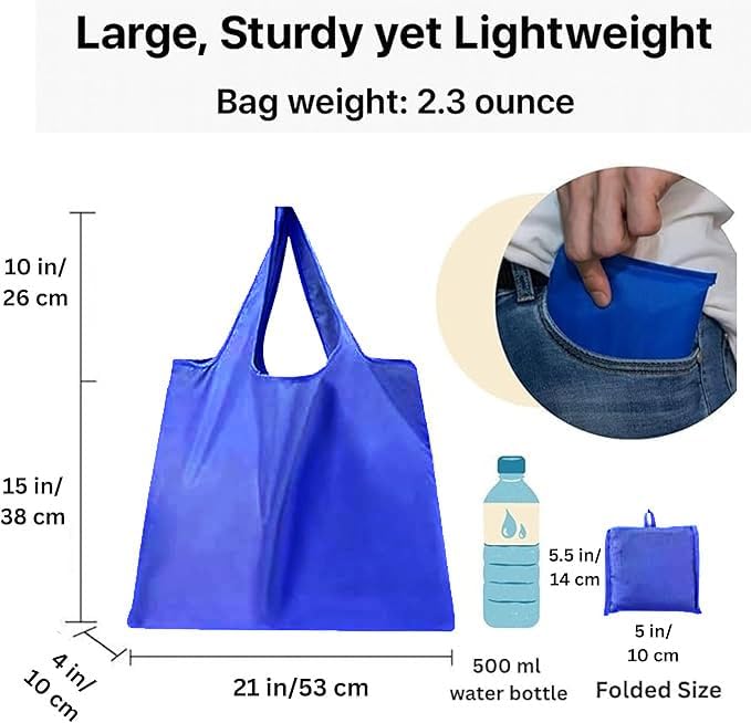 Foldable Reusable Grocery Bags – Heavy Duty 6 Pack with Handles | XL Tote for Women & Men, Market, Travel, Storage