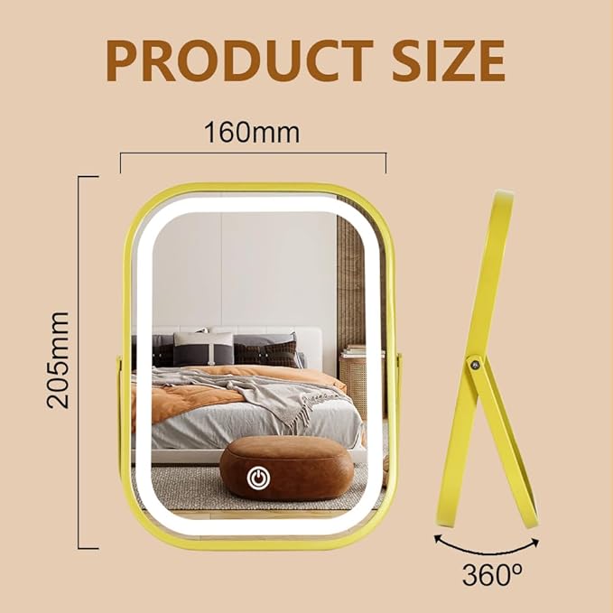 YEKKOPT Rechargeable Vanity Mirror with Lights, Lighted Makeup Mirror with Lights,Smart Touch Control Dimmable 3 Modes Light