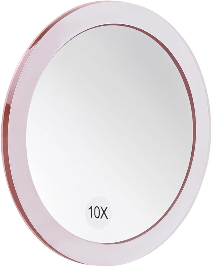 SANTOO 10X Magnifying Mirror - with 3 Mounting Suction Cups - Used for Precise Makeup - Eyebrows/Tweezing - Blackhead/Blemish Removal - Bathroom/Travel Makeup Mirror - 6 Inch Round